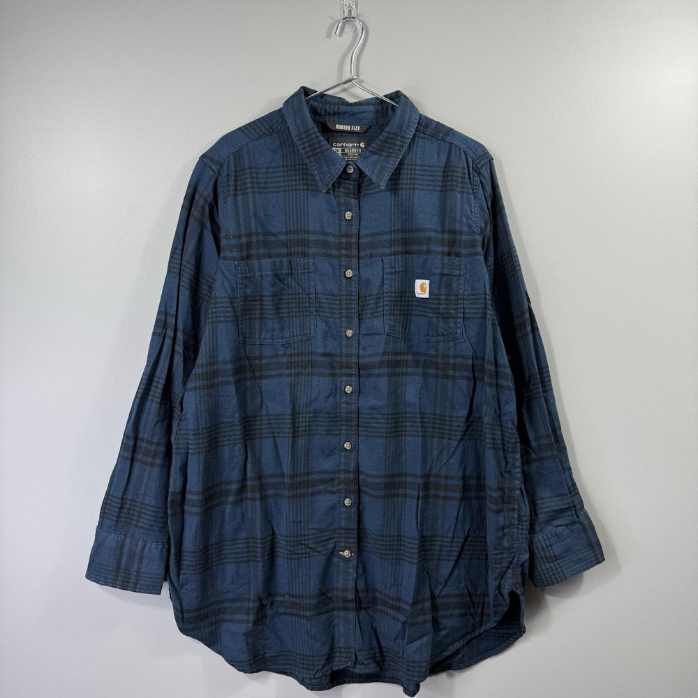 Carhartt Shirt Mens 2XL Blue Plaid Rugged Flex Flannel Button Up Workwear